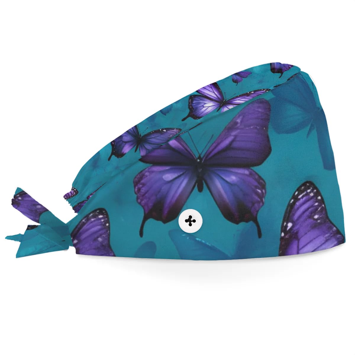 Mularoka Watercolor Butterflies Working Caps with Button Sweatband Comfortable Adjustable Bouffant Hats Work Hat for Women Men