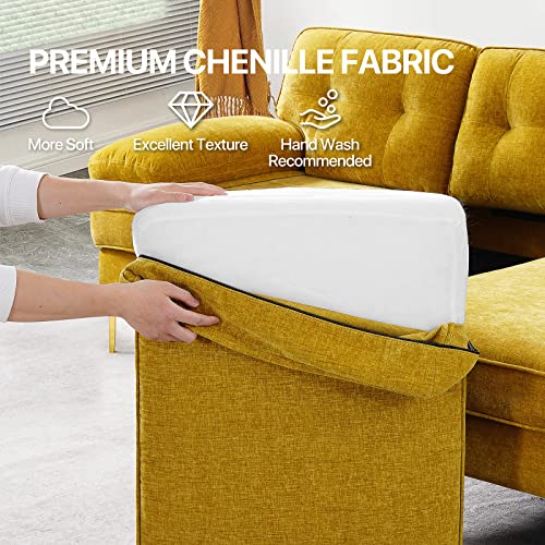 Yuuyee 82" Chenille Small Sectional Sofa, L Shape Sofa Couch, Sofa With Chaise Mid-Modern Century Couch With Removable And Washable Cushions (Yellow) #TOP3