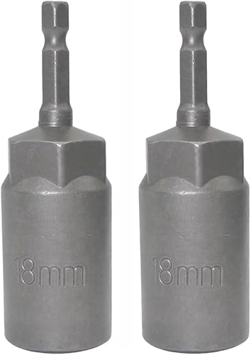 Llave de vaso de 14 de pulgada con vástago hexagonal profunda, adaptador de llave eléctrica, herramienta de taladro de tuerca, 2 piezas (0.709 in)