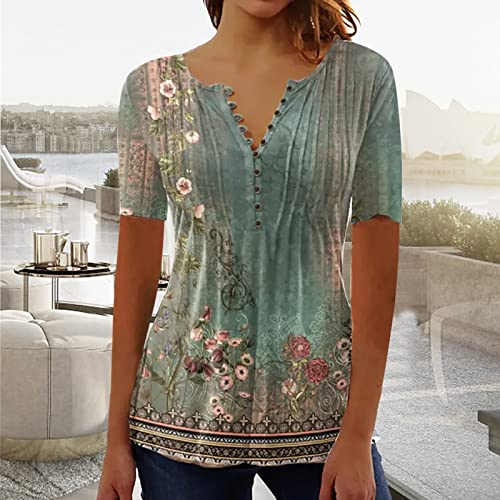 Summer-Tops-for-Women-Casual-Short-Sleeve-Shirts-Plus-Size-Pleated-Button-Up-V-Neck-Henley-Blouses-Ladies-Floral-Print-Tees 5191AqYmtqL