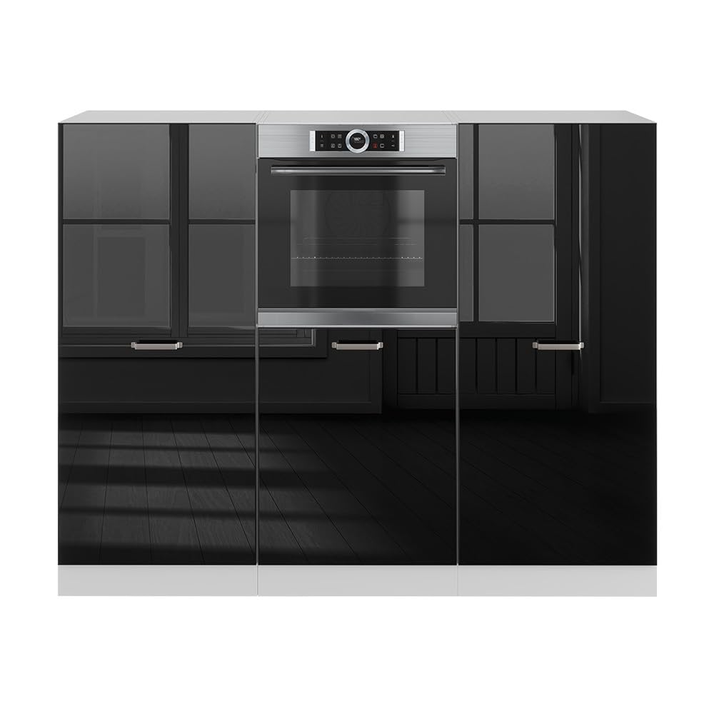 Vicco Cucine componibili piccole R-Line, Nero lucido/bianco, 180 cm