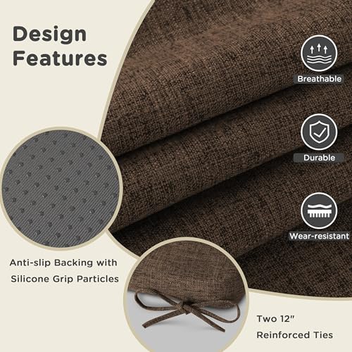 Image of AddGrace Square Chair Cushions for Dining Chairs 4 Pack 16x16x2inch Coffee | Non Slip, Removable Cover with Ties, Textured Fabric, for Kitchen Dining Room Indoor, Hard Wooden Chairs, Family Gathering