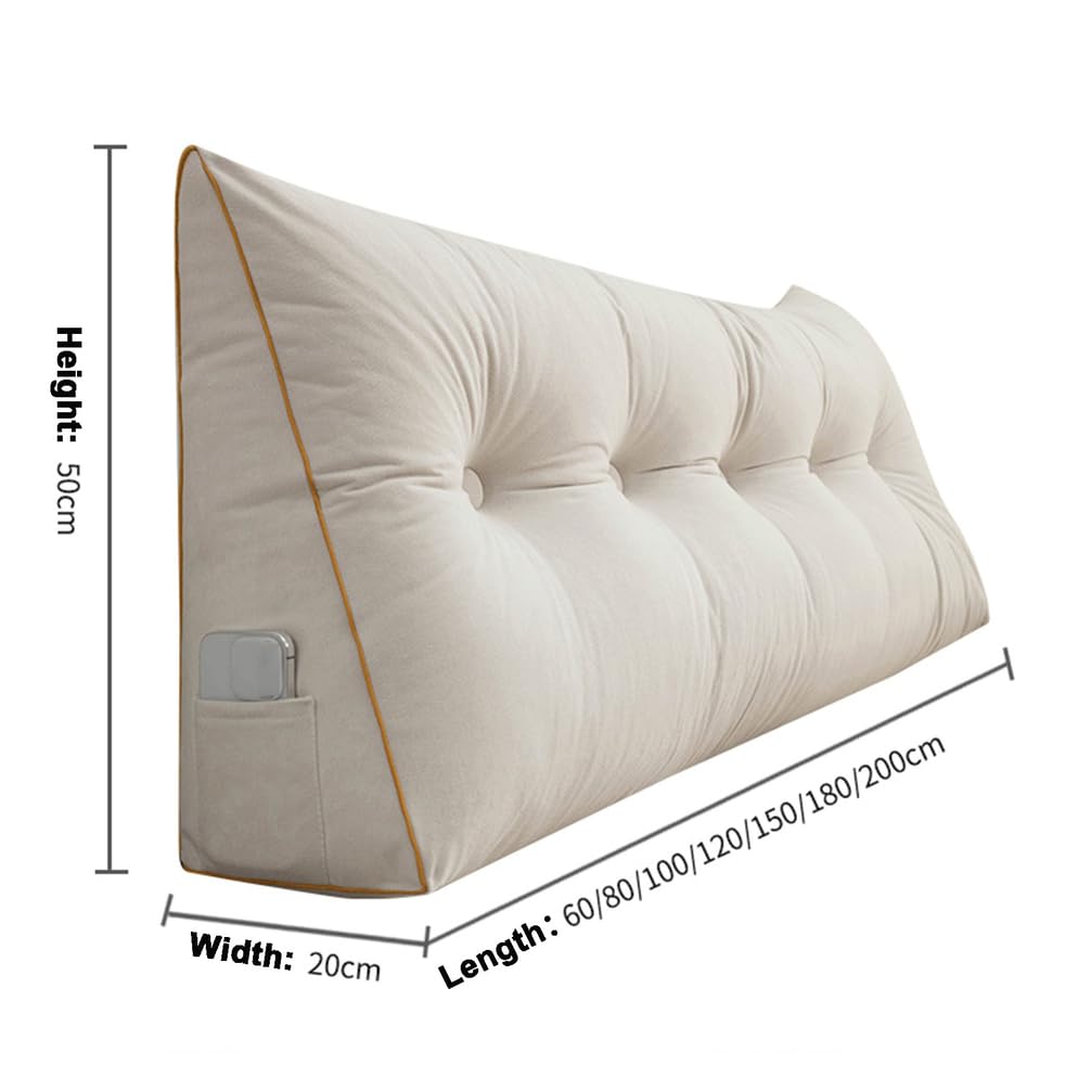 Generisch Keilkissen Rückenkissen 200cm,Bequemes Wandkissen,Abnehmbar Mit Reißverschluss Lesekissen,Großes Couchkissen Bettkissen Rückenlehne Seitenfach, Für Bett/Sofa/Tatami,Rosa,60×50×20CM