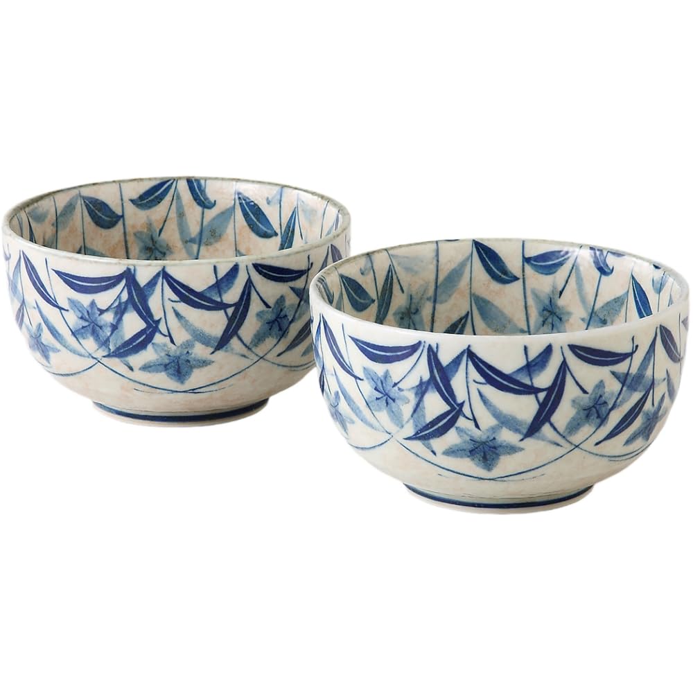 Ale-net Donburi Rice Bowl, Diameter 5.0 x Height 3.1 inches (12.8 cm) x Height 3.1 inches (7.8 cm), Pale Yellow Mud Bellflower, Multi-Use Bowls, Pair, Porcelain, Mino Ware, Made in Japan