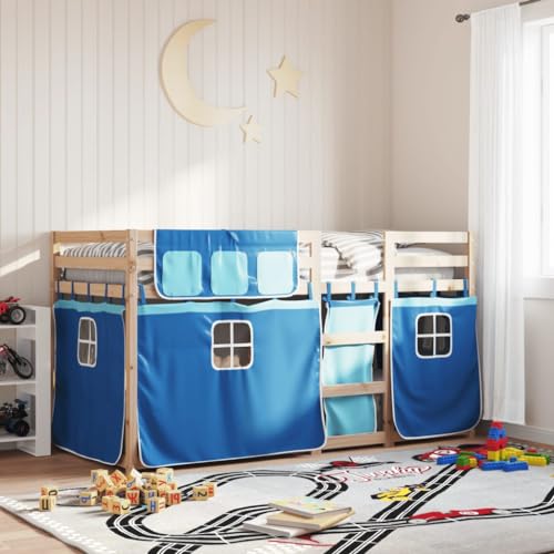 Brokky Litera con Cortinas Cama litera Matrimonio Camas literas Infantiles Madera Maciza de Pino Azul 90x190 cm / 3283905