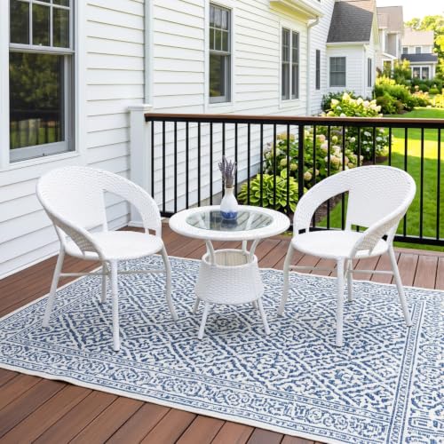 Image of DEVOKO 3 Pieces Patio Furniture Set, Wicker Outdoor Chairs and Coffee Table for Balcony, HDPE Rattan Bistro Table Set for Lawn, Garden, Backyard (White)