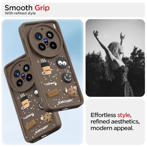 Image of Pikkme Back Cover for Vivo X200 Pro 5G | 3D Bear Silicone Cute & Fun Coffee Cartoon | Full Body Protection Bumper Case (Brown)