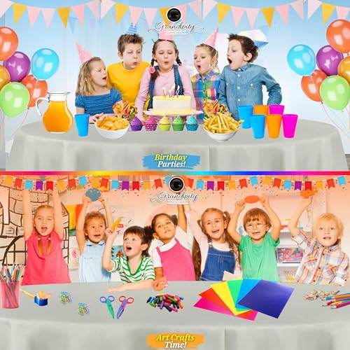 Image of Grandipity 24 Pack Premium Disposable Plastic Tablecloth 84 inch Inch Decorative Round Table Cover - Light Grey
