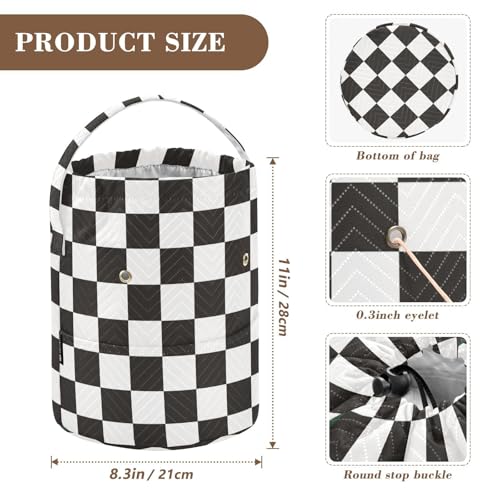 Image of Tatenale Crochet Bag Yarn Bag Knitting Project Bag with Pockets and Handle Portable Yarn Storage Organizer Tangle Free 8.3x11 InchCheckered Black and White15