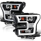 Spec-D Tuning Jet Black Projector Headlights W/Led Daytime Compatible with Ford F150 2015-2017 L+R...