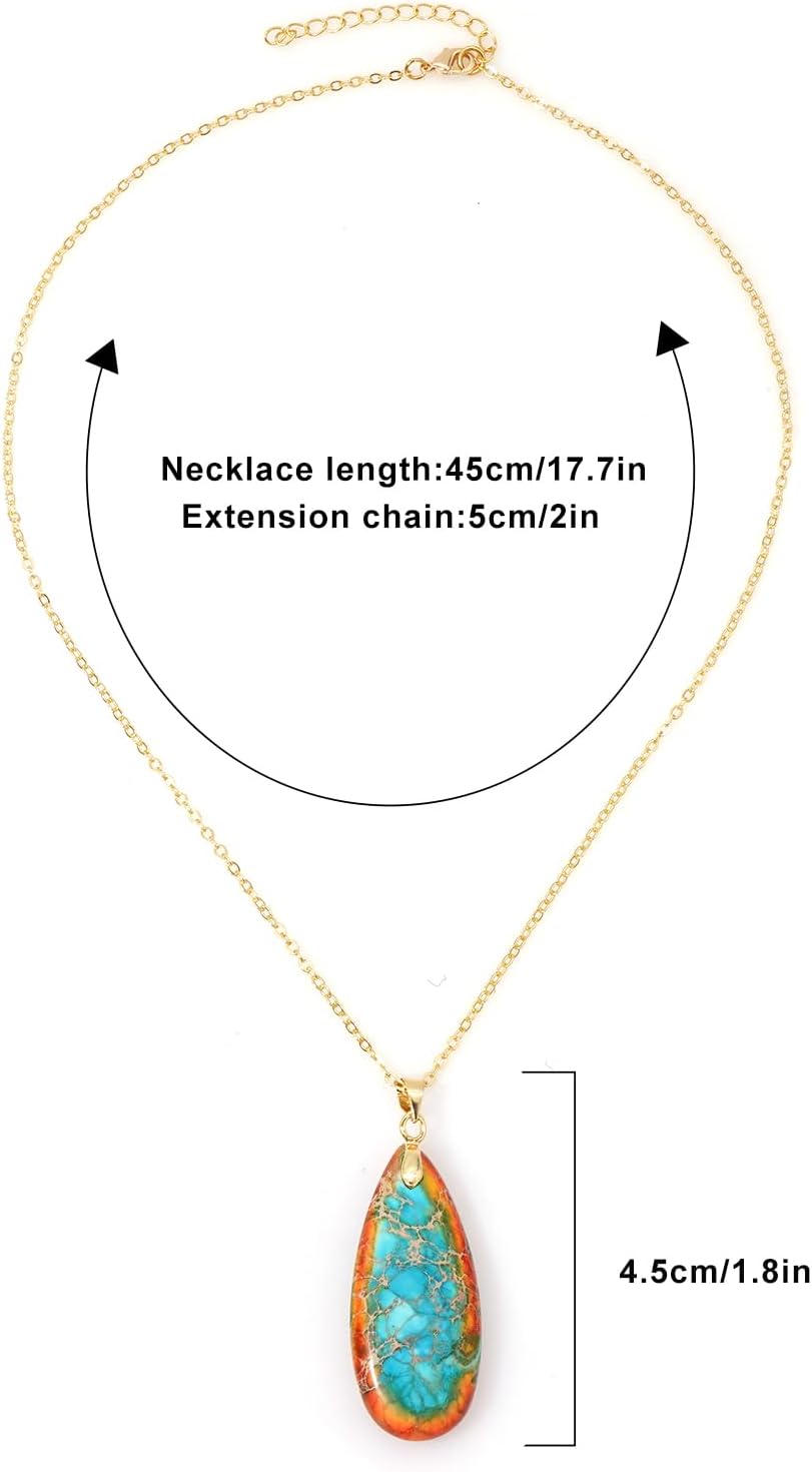 Stone Necklaces for Women Teardrop Gemstone Pendant Necklace Natural Stone Chain Necklaces - Image 6