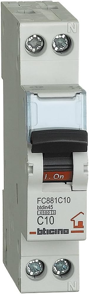 Bticino SFC881C10 FP btdin45 Interruttore, Magnetotermico, C10, 1P+N, 1 m, 4500 A, 10 A