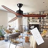 Yifi Deco 52'' Wood Ceiling Fan No Light, Indoor Outdoor Ceiling Fan with Remote, Noiseless Reversib