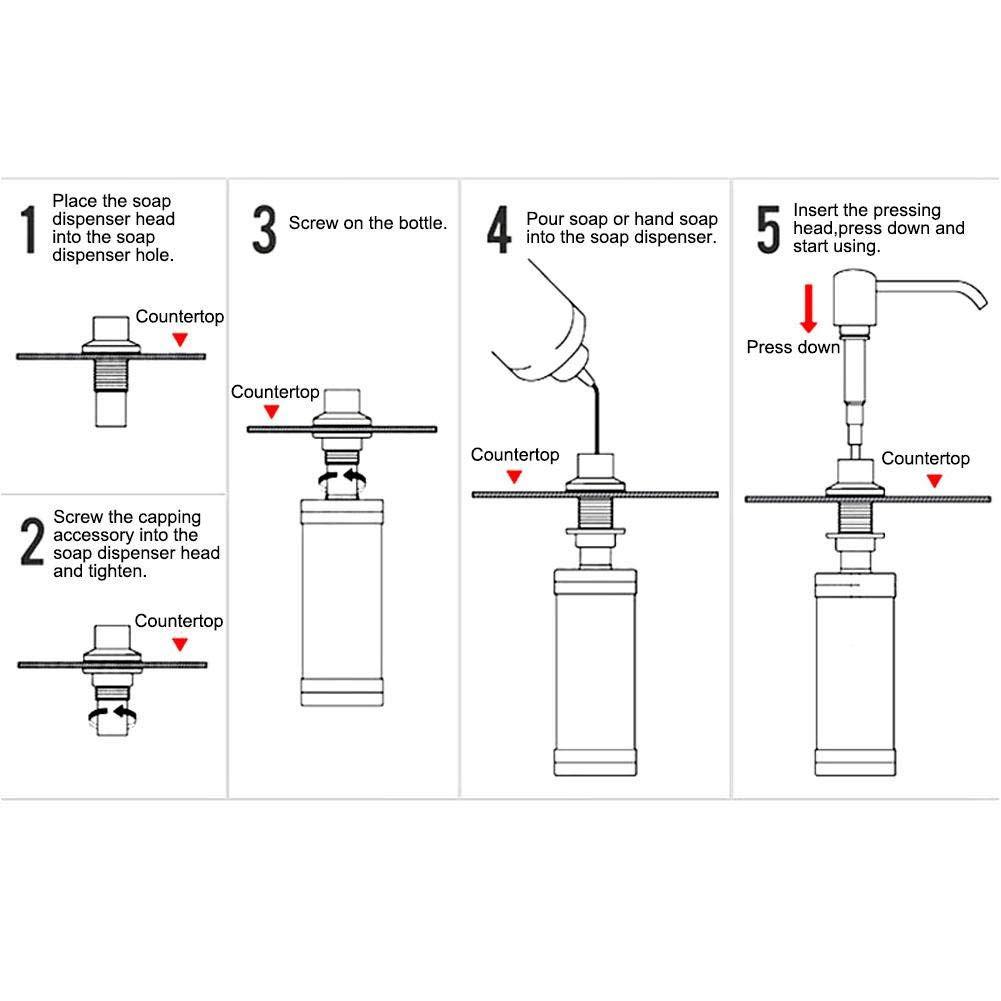 Fdit 300ml Dispenser di sapone in acciaio inossidabile Pompa a mano detergente liquido per lavello da domestica Uso Dispenser di sapone