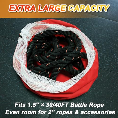 J Bryant Extra Large Battle Rope Storage Bag – Heavy-Duty Carry Sack for Training Ropes, Jump Ropes & Gym Accessories (Red)
