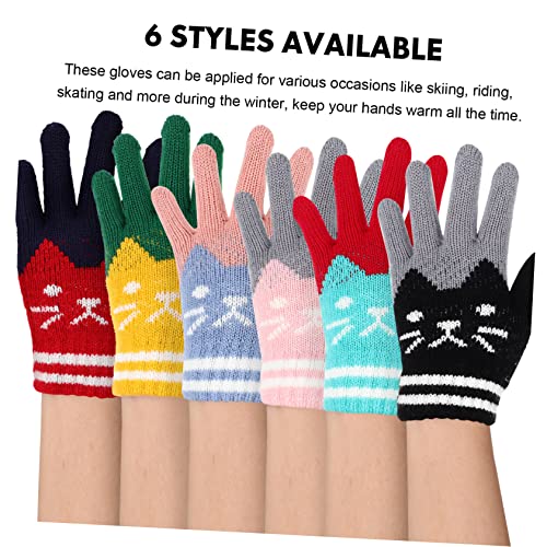 6Pairs Winter Knit Gloves Cat Pattern Mittens for Outdoor Activities Warm Cozy for Skiing Riding More for Boys3