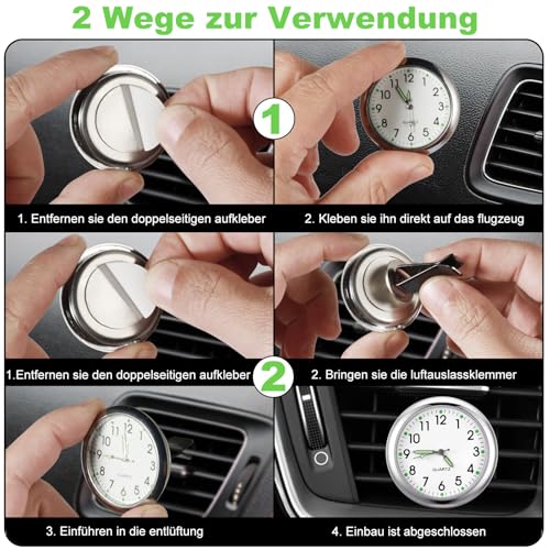 Celepoir 2 Stück Auto Uhr, Mini Uhr für Auto Armaturenbrett, Selbstklebend Leuchtende Autouhr, Auto Lüftungsschlitz Clip Uhr, Auto Uhr zum Kleben, Auto-Uhren Digital für Auto Lnnendekoration Geeignet