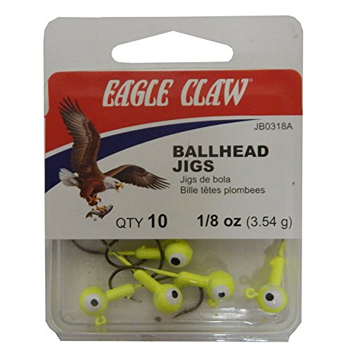Eagle Claw Ball Head Jig Double Eye Hook, 10 Piece (Chartreuse, 1/8-Ounce) (JB0318AH)