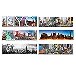 6 set - New York Panoramic Photo Magnets NYC Souvenir Gift Set 5x1.6 Inches