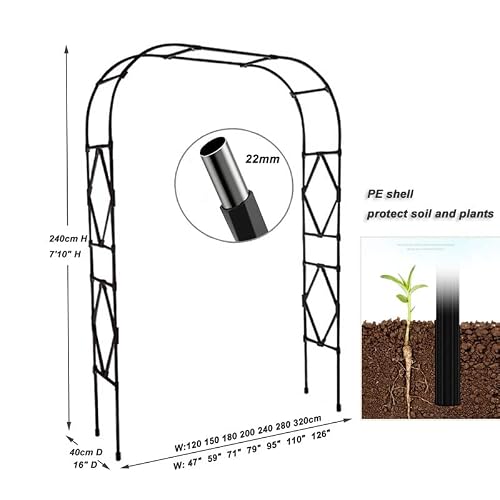 Metal Frame Garden Arbor 7' 10'' High Black Arch Trellis For Outdoor Lawn Roses Vines Support Archway Strong Weather Resistant Easy Plants Climbing (Size : 5.9' Wide X 7.9' High) #TOP5