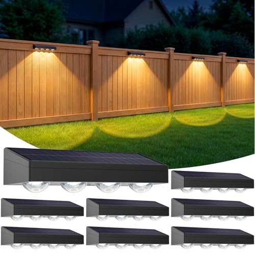 ShineTech Solar Deck Lights Outdoor Waterproof, 3-Color Lighting Modes LED Solar-Powered Fence Lighting, Step Lights for Railing, Patio, Wall, Backyard (8 Packs)