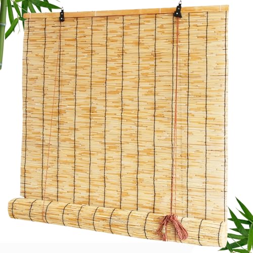 Persianas de Bambu Exterior Cortinas de Caña Enrollables Natural Estor Enrollable Bambú Romanas Anti-UV Fácil de Instalar 45 50 65 80 90 100 115 130 145 160 180cm para Terraza Jardín Porche