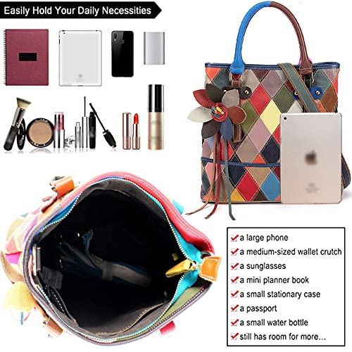 Bolso Tote de cuero genuino para mujer con flores 3D miniatura 5