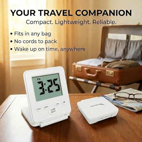 Image of Digital Travel Alarm Clock - No Bells, No Whistles, Simple Basic Operation, Loud Alarm, Snooze, Small and Light, ON /Off Switch, 2 AAA Battery Powered, White