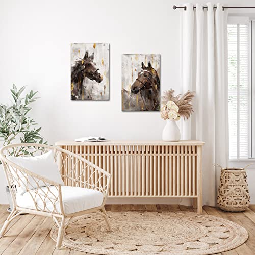Simiwow Western Wall Decor Rustic Horse Painting Picture Prints On Canvas Animal Painting Framed Horse Artwork Countryside Farmhouse Cabin Decor 16"X24"X2 Pieces #TOP1