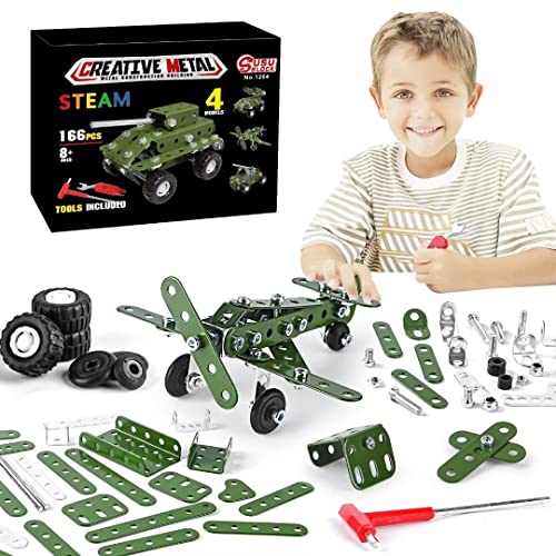 Ferthor Fun Metal Building Military Series Assembly Toys For Kids,Erector Set Military Vehicles Model, Stem Building Toys For Boys Age 8-12,Steam Gift For Model Military Kit(166Pcs No Motor) #TOP2