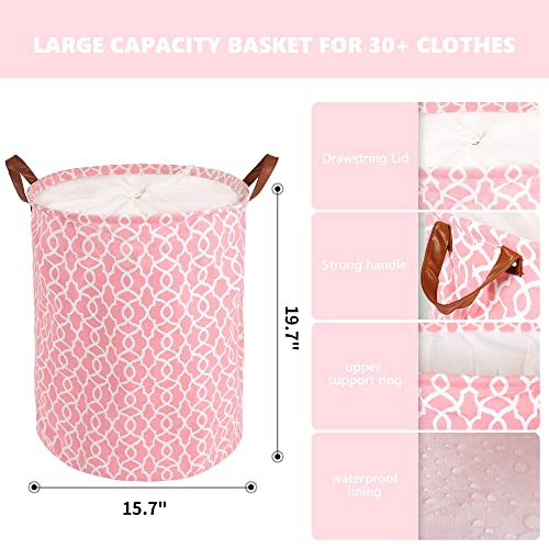 Large Foldable Laundry Basket Organizer Holder Portable Tall Collapsible Laundry Hamper Nusery Storage Basket Bin With Pu Leather Handles And Drawstring Closure (Waterproof Lining, Pink) #TOP2