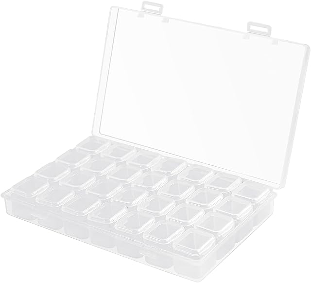 Gospire 28 Grids Diamond Box Clear Plastic Jewelry Craft Storage Container Diamond Painting Embroidery DIY Art Craft Accessory Organizer Case (Clear)