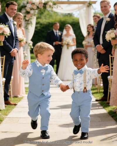 Image of SANGTREE Boys Suit Cotton Linen Formal Set Baby Boy Dress Clothes Gentleman Wedding Ring Bearer Outfits, 3 Months - 9 Years