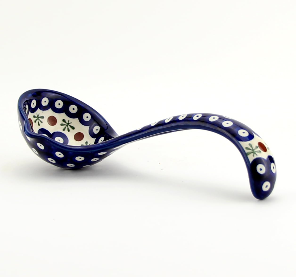 Polish Pottery Market Ladle Spoon with Comfortable Grip by Zaklady Boleslawiec – Handmade Polish Stoneware Soup Ladle for Soup, Chili, Gravy, Salad Dressing