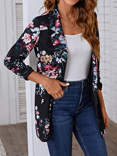 Women's Longline Blazer Button Open Front Lapel Collar 3/4 Sleeve Business Casual Office Work Lightweight Jacket2