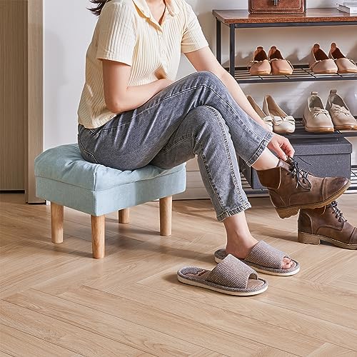 YMYNY オットマン, フットスツール, オットマン スモール, イス, スポンジパッド入りシート, フットレスト, 靴を履き替える木製スツール, リビングルーム, ベッドルーム, 玄関, 40×29×32CM, ライトブルー JPHBD023BL [2]
