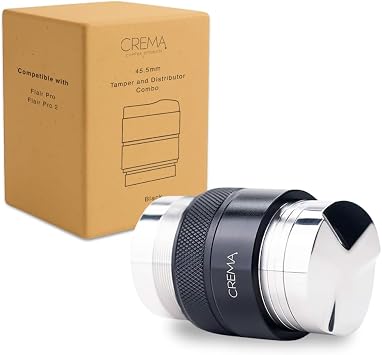 Crema Coffee Products | 45.5mm Coffee Distributor/Leveler & Hand Tamper - V2 | Fits Flair Pro & Pro 2 | Double Sided, Adjustable Depth | Beautiful Espresso Hand Tamper 45.5mm Black