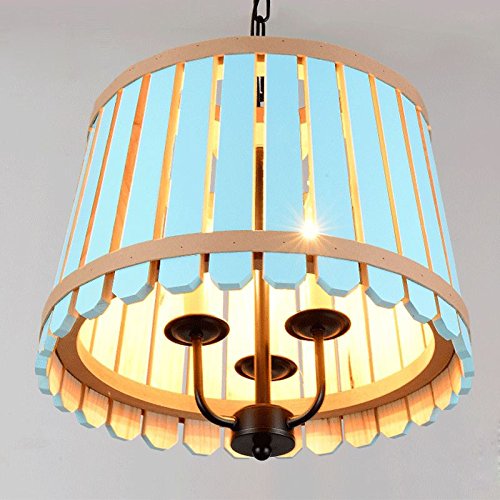 Lampe suspendue en bois bleu en forme de tonneau vintage pour salle à manger
