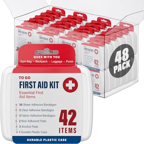 DecorRack 2000 Piece First Aid Kit 48 Individual Boxes of 42 Items Each First Aid Kits for Minor Cuts Scrapes Travel Car Home Work Field Trips or Camping (2000pcs 48 Pack)