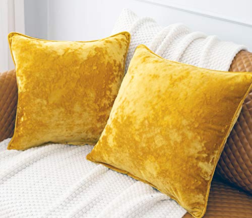 HORIMOTE HOME 2 fundas de cojín cuadradas de terciopelo aplastado, color amarillo brillante, para sofá, silla, fundas de cojín decorativas para salón, cama, coche, 40 x 40 cm