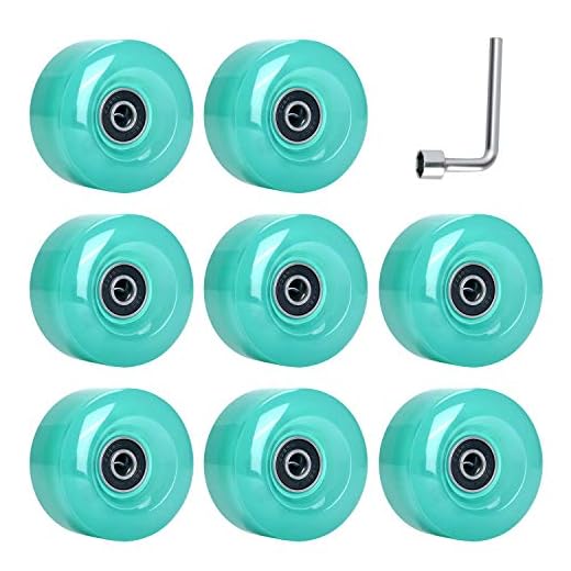 TOBWOLF 8 Pack 58mm x 32mm, 82A in/Outdoor Quad Skating Wheels with ABEC-9 Bearings, Highly Rebound Durable Polyurethane Wheels for Double-Row Roller Skates & Skateboards - Cyan