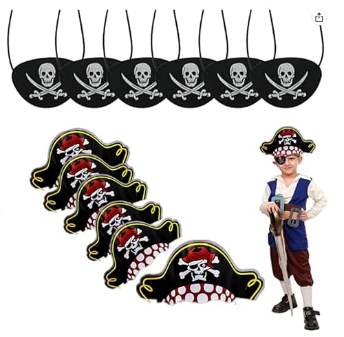 Pirate Accessoires Set, 6 Chapeau De Pirate Pour Enfants+6 Bandeau De Feutre De Pirate Pour Carnaval, Halloween Et Fête Cadeaux D'anniversaire De Pirate Pour Enfants Cover