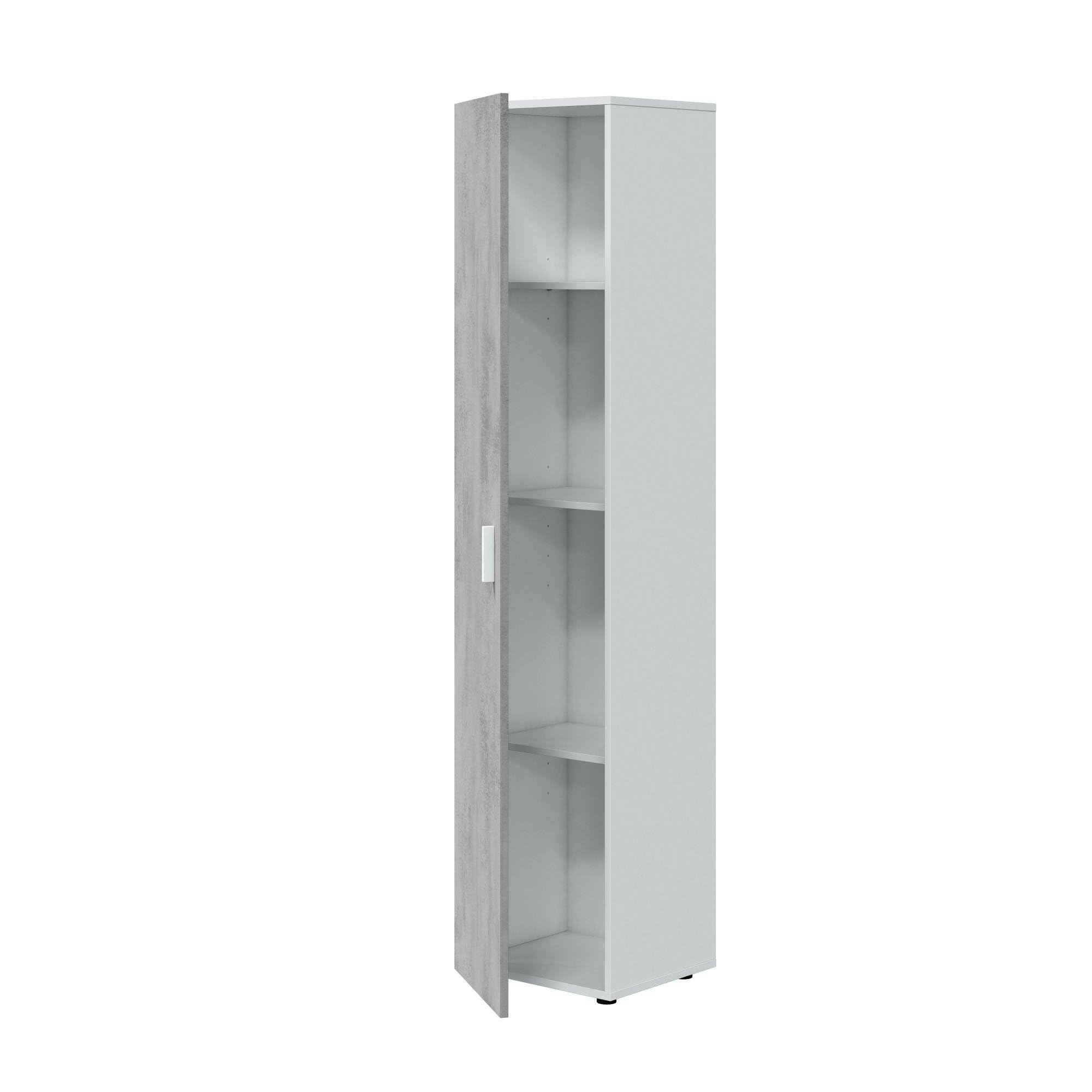 Dmora Armadio multiuso a 1 anta battente e 3 ripiani regolabili, Guardaroba moderno, Mobile alto a colonna, Cm 41x37h182, colore Cemento e Bianco
