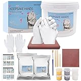 ❤️【Alginat Handabdruck Set beinhaltet】- Eimer zum Anrühren, 400g Alginat Abformmasse, 1000g Gips Hochweiß, Korrektur Piekser, Rührstab, Holzsockel, Schleifpapier, Handschuhe, genaue Schritt für Schritt Anleitung. Set enthält 3 Farben (Weiß, Gold, Silber), super als Valentinstag Geschenk für Ihn