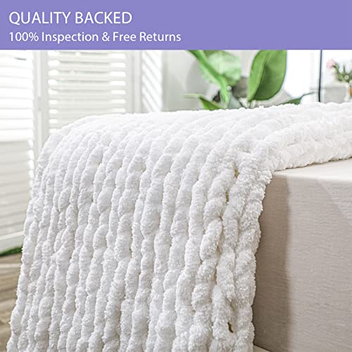 Chunky Knit Blanket Throw 40X40, Soft Chenille Knitted Throw Blanket, Small Throw Blanket Chunky Yarn, Thick Cable Knit Throw, Cute Rope Knot Throw Blankets For Couch Bed Sofa (White) #TOP5