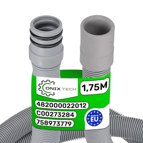 Ablaufschlauch Spülmaschine 1,75 m mit Innerer Ø 20/21 mm und Äußerer Ø 25/27 mm mit Originalcode 482000022012 C00273284 für Whirlpool, 758973779 für Smeg - MADE IN EU - Garantie 5 Jahre - ONIX TECH