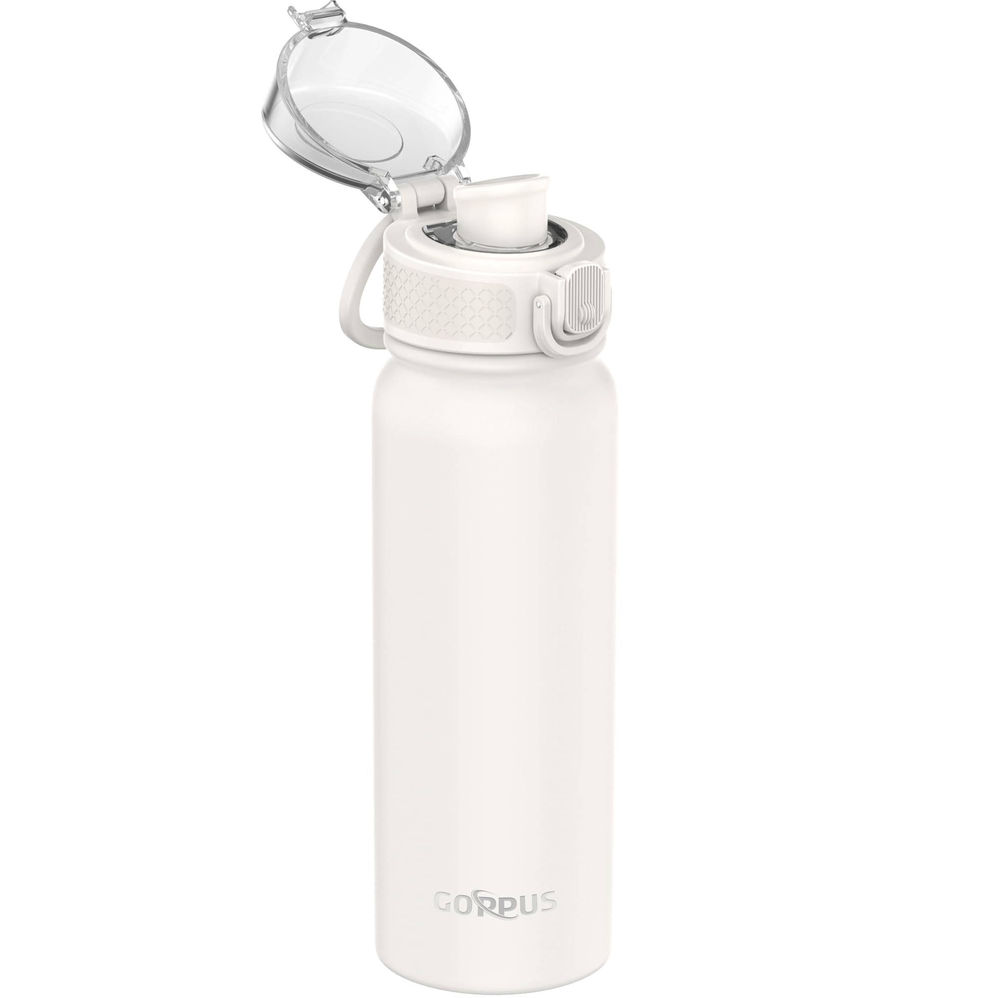 GOPPUS 600ml/20oz Insulated Water Bottle with Spout Lid (No Straw) Leakproof Stainless Steel Sports Bottle with One Hand Open Lid Double Wall Flask with Handle Keeps Drinks Cold BPA Free (Beige) — image 1
