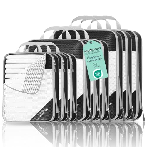 9 Set Compression Packing Cubes for Travel - Compressible, Lightweight, and Space-Saving Packing Cubes, Travel Essentials for Women, Black