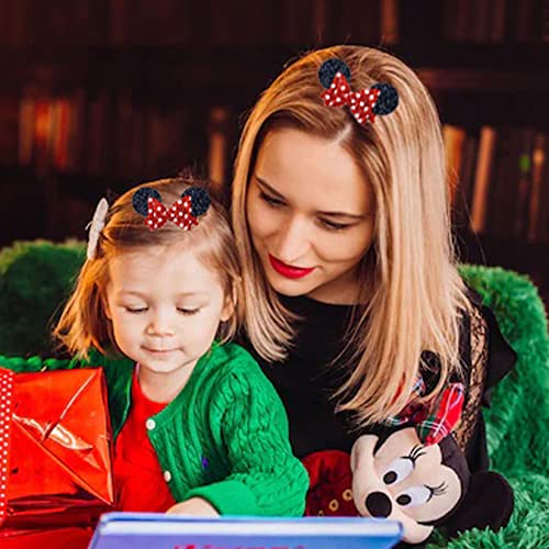 Fanproms Mouse Ear Bow Hair Clips Red Barrettes Bows 5 Inches 4 Packs Glitter Girls Hair Bows Christmas Costume Accessories Sequin Alligator Clips Polka Dot Hair Barrettes For Baby Kids Toddlers Women #TOP5