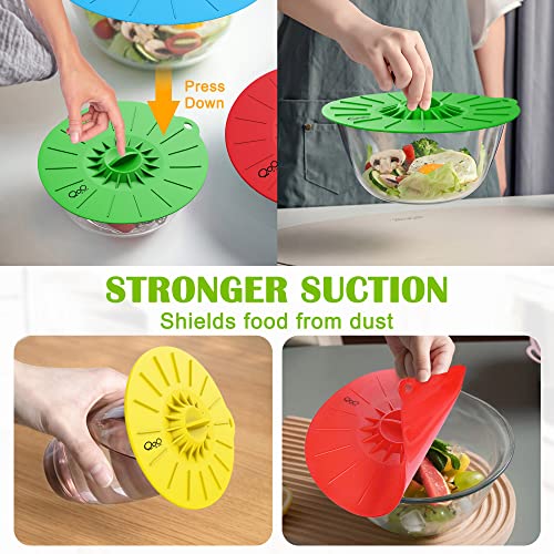 Silicone Food Lids - Set Of 5 Colorful Bpa Free Suction Covers - Heat Resistant Microwave Lids For Bowls, Cups, Pots And Pans - Stovetop, Oven, Fridge And Freezer Safe. #TOP5